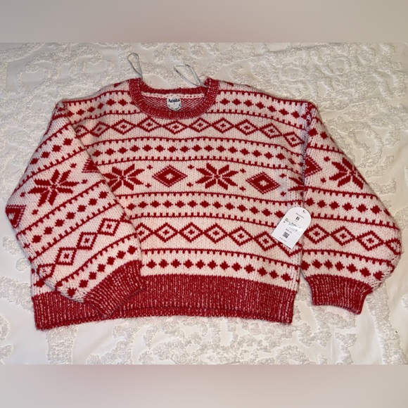 ARULA Sweaters - ARULA (Altar’d State) Red and White/Cream Patterned Women's Sweater